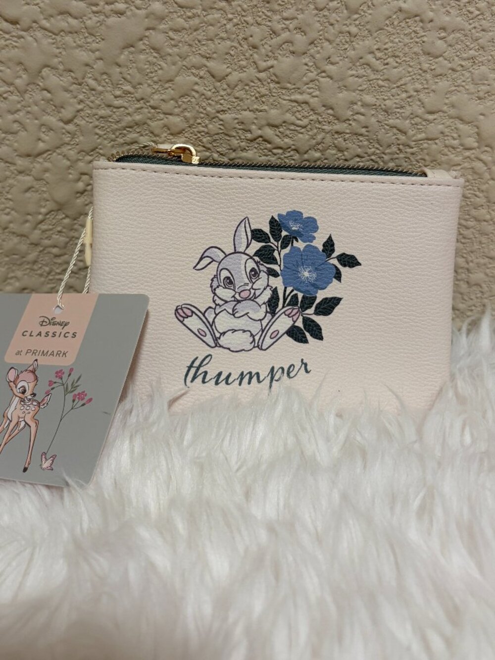 Disney Thumper Bambi Zipper Pouch Wallet Floral Print Cream NWT